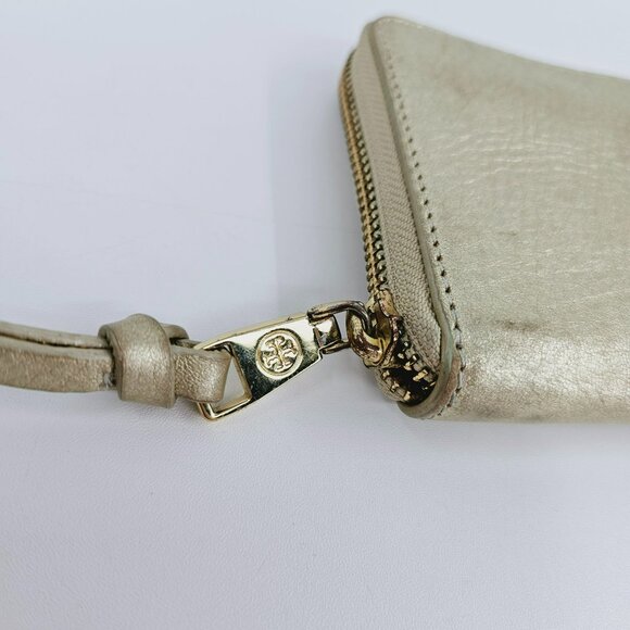 Tory Burch Wallet Thea Metallic Gold Continental Zip Around Medium Leather Logo - Picture 5 of 13